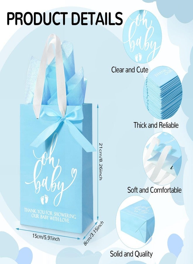 PerKoop 25 Packs Baby Shower Gifts Bags Bulk Baby Shower Party Favor Bags with Handle Paper and 25 Sheets Decorative Tissue Paper for Guests Gender Reveal Supply(Blue) - Image 2